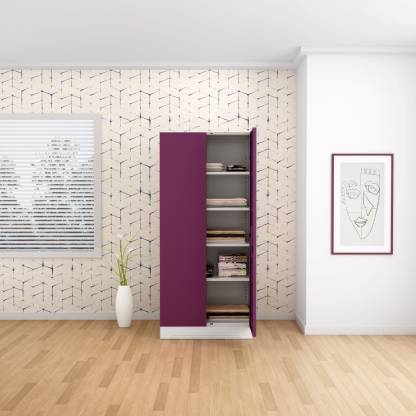 Rej Interio Slimline 2 Door 4 Shelf, Metal Bookcase With Glass Doors India
