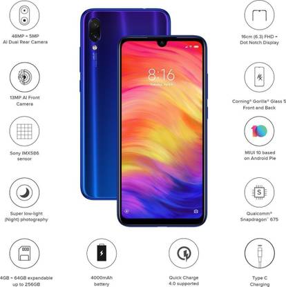 Best Phones to buy under Rs.20,000 in this Flipkart's "The Big Billion Days" Sale. 5 Redmi Note 7 Pro (Neptune Blue, 64 GB)