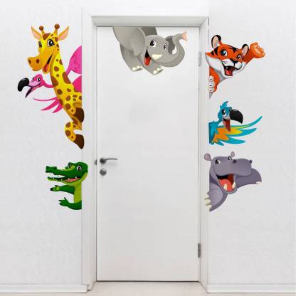 rawpockets 1 cm Wall Decals ' Door Decals : Cartoon Kids Animals ' Wall  stickers (PVC Vinyl) Multicolour Self Adhesive Sticker Price in India - Buy  rawpockets 1 cm Wall Decals '