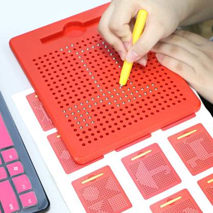 Skylofts Red Magnetic Drawing Board Magnetic Pads - Erasable Magna Doodle Writing Drawing Pad for Kids - Includes a Pen & 10 Pattern Cards (380 Magnets)