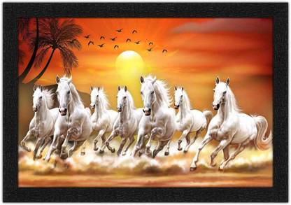 pix Images Lucky Seven 7 Horses Picture Feng Shui art amori seven horse running at sunrise painting with synthetic frame digital reprint 14 inch x 20 inch painting