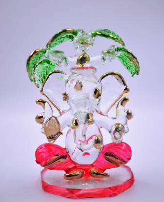 craftfry Trending and Religious Glass Sitting Ganesha Under the Tree for Home and Office. (8cm*4cm*4cm), (multicolor). Decorative Showpiece  -  8 cm