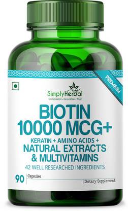 simply herbal premium biotin 10 000 mcg keratin amino acids natural extract