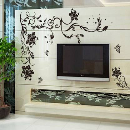 Aquire 175 cm Wall Stickers for Living Room Black Large Size Floral Vine  Butterflies Corner Sofa TV Background Decal Self Adhesive Sticker Price in  India - Buy Aquire 175 cm Wall Stickers