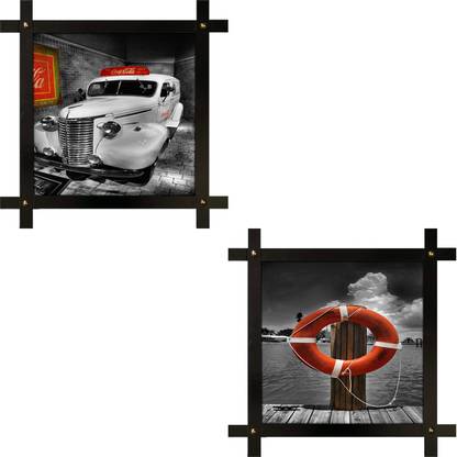 Poster N Frames 2 Two Hand Crafted Decorative Style Wooden Frame With Photo Of Car And Dock Area Each Size 16 5x16 5 Inch 42x42 Cm Digital Reprint 16 5 Inch X 16 5 Inch Painting Price In India
