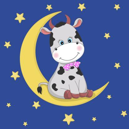 Cute funny cartoon cow Sticker Poster|Night Moon scenery|Nature  poster|size: Paper Print - Animation & Cartoons posters in India - Buy art,  film, design, movie, music, nature and educational paintings/wallpapers at  