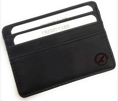 Carrotez Slim Genuine Cow Leather Credit Card Holder Wallet BLACK 6 cards and 1 Money Pocket Mini Slim Card holder wallet for front pocket. 