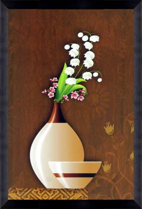 CATALOGWALA Flower Pot With Brown Background Home Decorative Wall 