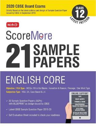 Scoremore 21 Sample Papers Cbse Boards as Per Revised Pattern for 2020 Class 12 English Core
