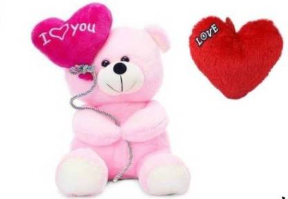 GIFT Combo Offer Pack of Two Pink Balloon Teddy Bear with I Love you  - 25 cm
