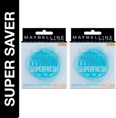 For 159/-(50% Off) Maybelline New York White Super Fresh, Pack of 2 Compact  (Coral, 16 g) at Flipkart