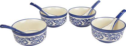 Style My Way Blue Mughal Handpainted Ceramic Soup Bowl With Handle And Spoon Set Of 4 Blue Cereal Bowls Soup Bowls With Handle And Spoon Set Ceramic Serving Bowl Price