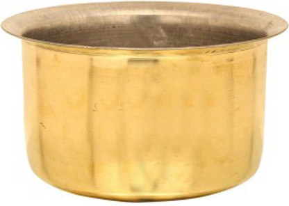 Indian Handmade Hammered Round Topia Patila Stock Pot Pure Brass Bhaguna 25 Cm 
