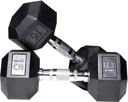incompleet Turbine monster DreamFit Pair of 15 kg Rubber coated Hex Dumbbells (15 kg x 2) total weight  30 kg Fixed Weight Dumbbell - Buy DreamFit Pair of 15 kg Rubber coated Hex  Dumbbells (15