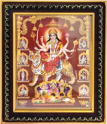 Hindu Prayer Room / Mandir / Temple Sherawali Maa / Maa Ambe / Vaishnu Devi / Maa Durga Matte Laminate Picture Frame With Photo Print