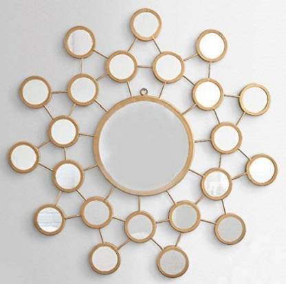 Furnish Craft Design Golden Glass Wall Mirror With Multi Small Mirrors Decorative In India - Wall Decorative Mirrors In India