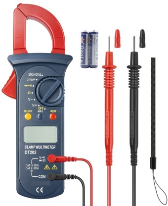 AC Current Resistance Continuity; Tests Diodes Red/Black Digital Clamp Meter Multimeter Volt Meter with Auto Ranging; Measures Voltage Tester 