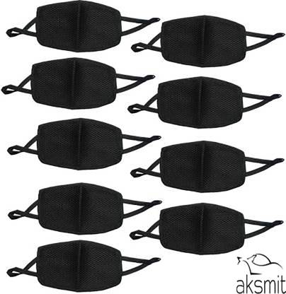 aksmit Reusable Anti-dust Anti-Pollution Masks Respirator (9 Piece) Unisex Reusable Pollution Mask Black Set 9