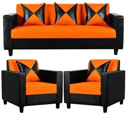 Mofi Sofas Half Leather 3 1 Orange And Blcak Sofa Set In India At Flipkart Com Mofi Sofas Half Leather 3 1, Yellow Leather Sofa Set