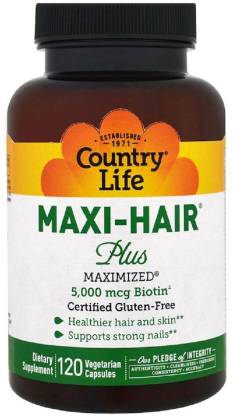 Country Life Maxi Hair Plus, 5,000 mcg, 120 Veggie Caps Price in India -  Buy Country Life Maxi Hair Plus, 5,000 mcg, 120 Veggie Caps online at  