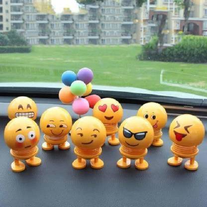 Samayra Toys Combo Pack of 6 Smiley Emoji, Spring Doll,Shaking Toy for Car Dashboard,& Decoration