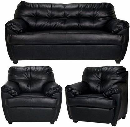Gnanitha Leatherette 3 1 Black Sofa Set In India At Flipkart Com 1 Black Sofa Set At Flipkart Com, Black Leather Sofa And Chair Set