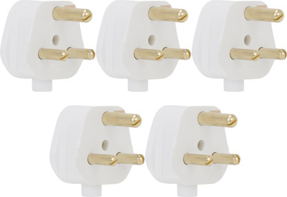 30 x 5 AMP 3 PIN ROUND PIN PLUG WHITE PLASTIC 30 PACK 