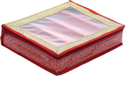 KUBER INDUSTRIES Brocade Hardboard Four Rod Bangle Box (Red) - CTKTC22892 Make Up Vanity Box