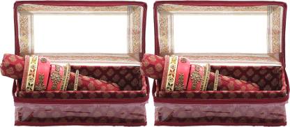 KUBER INDUSTRIES Brocade Hardboard 2 Pieces One Rod Bangle Box (Maroon) - CTKTC22934 Make Up Vanity Box