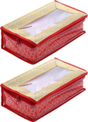 KUBER INDUSTRIES Brocade Hardboard 2 Pieces One Rod Bangle Box (Red) - CTKTC22883 Make Up Vanity Box