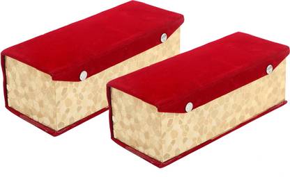 KUBER INDUSTRIES Floral Design Wooden 2 Piece One Rod Velvet Bangle Storage Box, Maroon & Gold - CTKTC22702 Make Up Vanity Box
