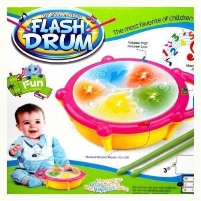 Tenmar Flash Drum Set With Music and Lights Electronic Touch Flash Visual 3d Lights (Multicolor)