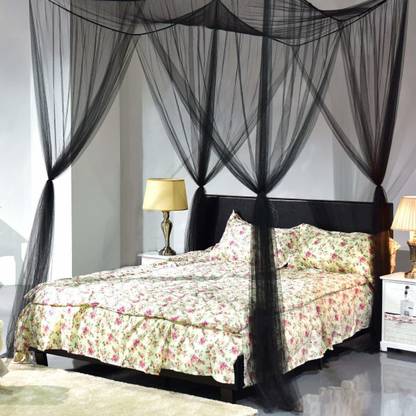 Iblay Cotton S Black 4 Corner Post Bed Canopy Quick And Easy Installation For King Size Beds Large Queen Curtain Mosquito Net In India Bed Canopy, King Size Four Poster Bed Curtains
