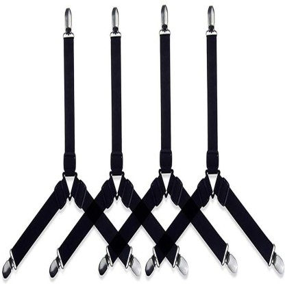 ZDYS 4 Packs Elastic Bed Sheet Straps Suspenders Adjustable Bed Corner Holder Fasteners Heavy Duty Grippers Straps to Keep Your Sheet in Place and Neat 