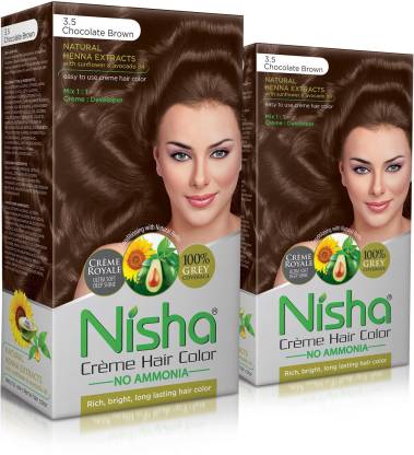Nisha cream permanent hair color superior quality no ammonia cream formula  permanent Fashion Highlights and rich bright long-lasting colour Chocolate  Brown (pack of 2) , CHOCOLATE BROWN  - Price in India,