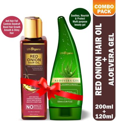 LA Organo Red Onion Oil for Hair Growth + Aloe Vera Multipurpose Beauty Gel-  Hair and Face Care Combo Price in India - Buy LA Organo Red Onion Oil for Hair  Growth +