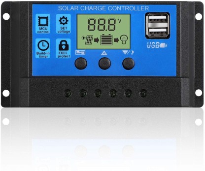 PWM Controller with LCD Display ChenGuang Solar Charge Controller 30amp 12V/24V Auto Regulator with 2 USB Port Charger for Solar Panel and Battery 