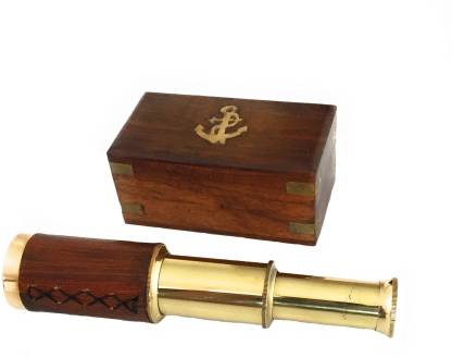 Shoptreed 6" Handheld Vintage Brown leather Brass Telescope with Wood Box - Pirate Navigation Collectible Catadioptric Telescope