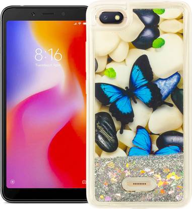 GBAKS Back Cover for REDMI 6A {Fully Glitter and Liquid with Printed BUTTERFLY in The Middle}