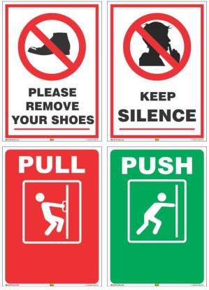 Mr. SAFE Office Signs Combo In Pack of 4 Self Adhesive Stickers (Each Size of 6 Inch X 8 Inch) Emergency Sign
