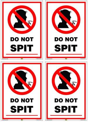 Mr. SAFE Do Not Spit Signs In Pack of 4 Self Adhesive Stickers (Each Size of 6 Inch X 8 Inch) Emergency Sign