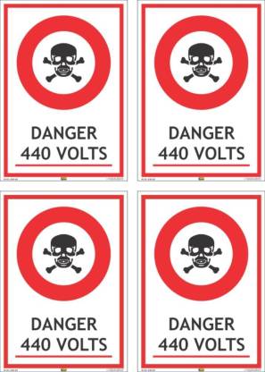 Mr. SAFE Danger 440 Volts Signs In Pack of 4 Self Adhesive Stickers (Each Size of 6 Inch X 8 Inch) Emergency Sign