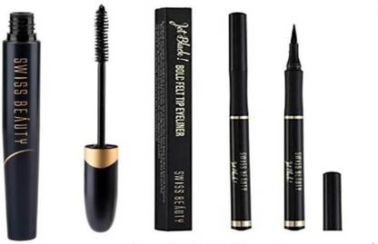Swiss Beauty Bold Eyes Super Lash Mascara Jet Black Eyeliner Pen Black Water Proof Smudge Proof Free Pen Kajal 250 G Price In India Buy Swiss Beauty Bold Eyes