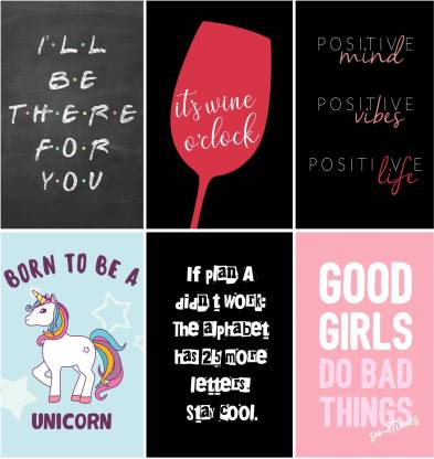 Funny Decorative Wall Poster for Home, Office, Hostel, Cafe, Study room  (Paper, 13 x 19 Inches, Multicolour) Pack of 6 Paper Print - Quotes &  Motivation posters in India - Buy art,