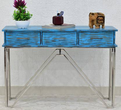 Samdecors 3 Drawer Console Hall, Distressed Wood Console Table With Drawers