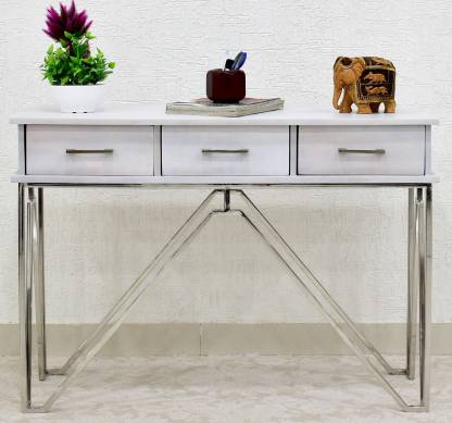 Drawer Console Hall Table White, Leather Console Table With Drawers