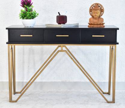 Drawer Console Hall Table Black, Wood And Iron Console Table With Drawers