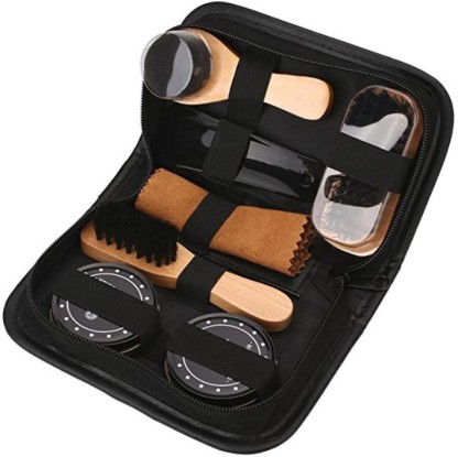 cheerfulus 8pcs Shoe Care Set,Shoe Cleaning Kit Travel Shoe Shine Brush Polish Kit with PU Leather Storage Bag 