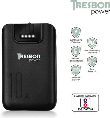 TRESBON 10000 mAh Power Bank (PB-2401-BK, PB-2401-BK) (Black, Lithium Polymer) thumbnail