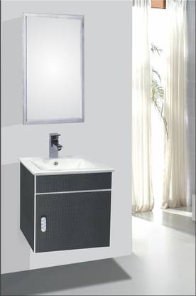 Luxury Bathroom Vanity Wall Mounted Designer Art With Cabinet Mirror Wash Basin Black Leather Finish Hung In India Luxury Bathroom Vanity Wall Mounted, Wall Hung Vanity Cabinet